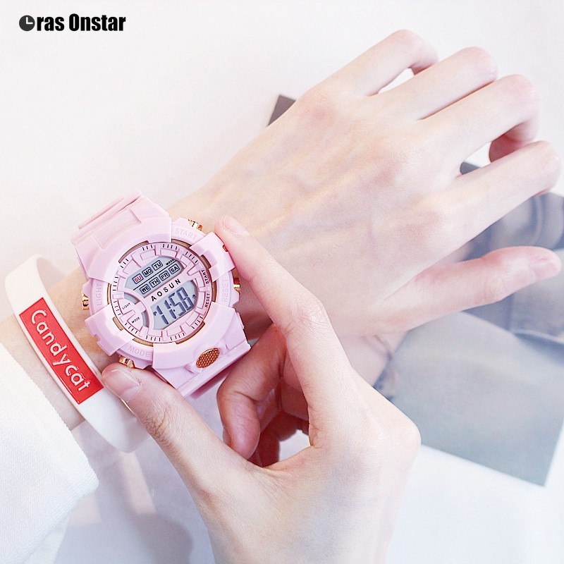 Jam Tangan Wanita Kalender Pasangan Elektronik Luminous Waterproof Digital Fashion Jelly LED Watch-6