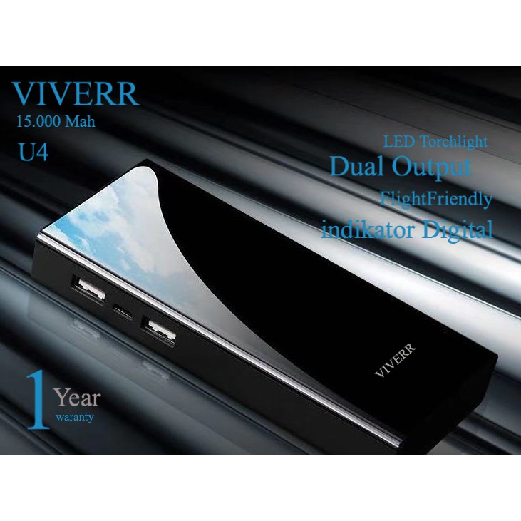 VIVERR Powerbank Viverr U4 15.000 Mah With BIG LED Flashlight Garansi 1 Tahun