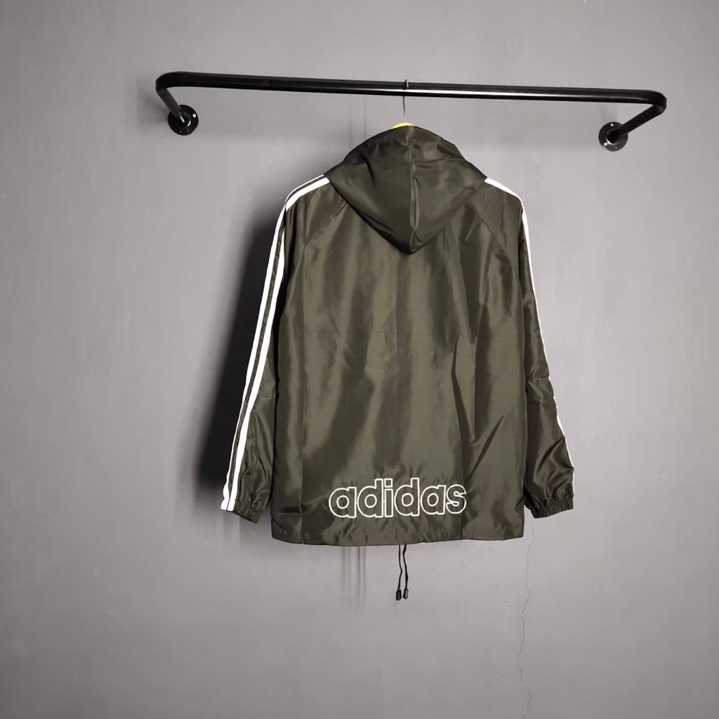 Bayar Di Tempat Jaket Pria Adidas Parasut Strip Putih Premium Quality Distro