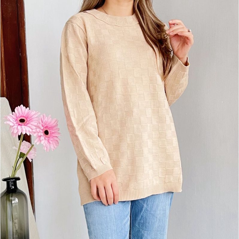 Ameli* pink &amp; mocca long sleeve soft knit top