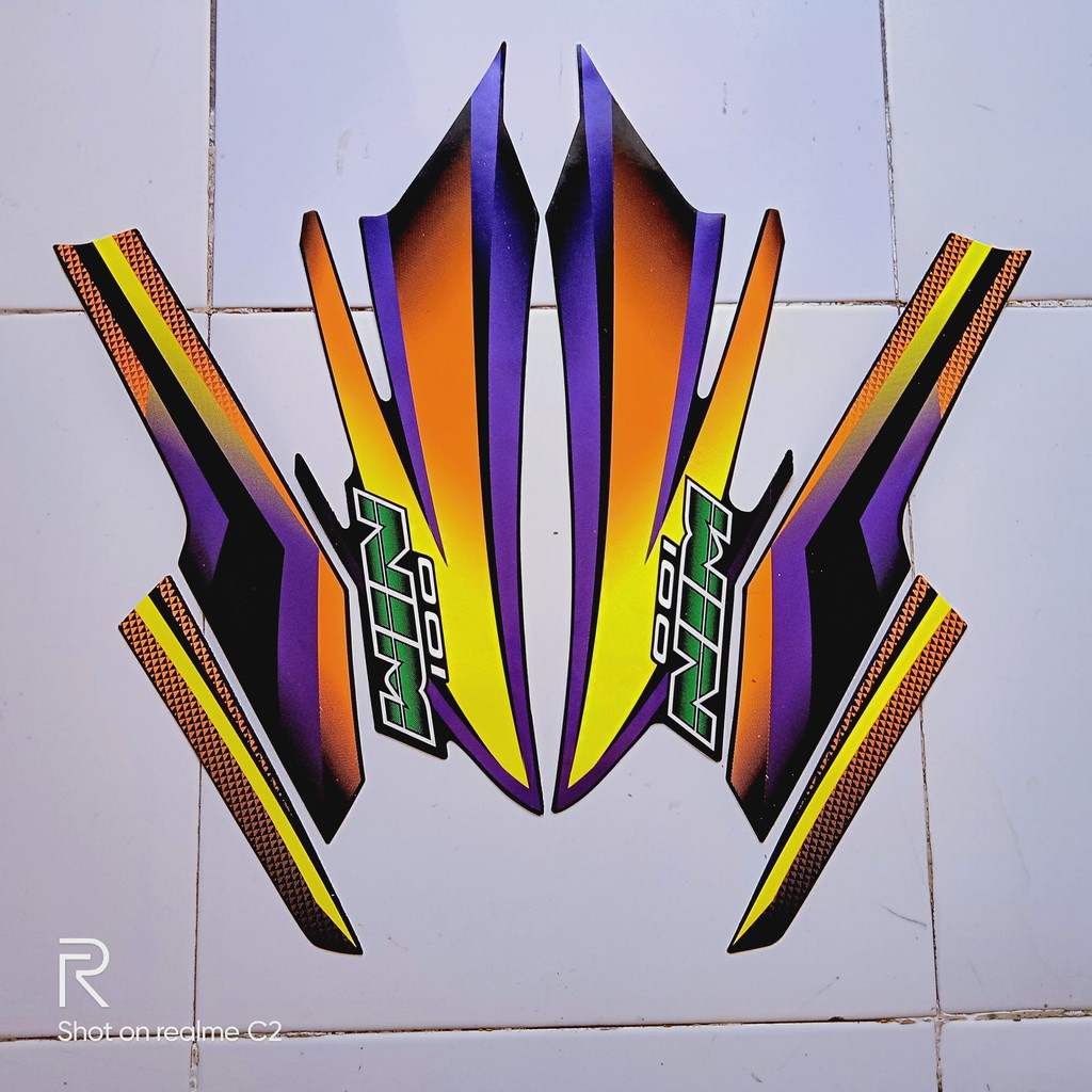 stiker striping motor honda win 100 2004/2005 hitam orange