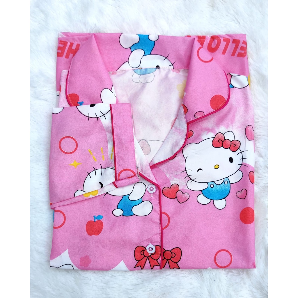 BJ-Piyama PP XXL Wanita Dewasa Murah - Baju Tidur Lengan Panjang-HK Apple Pink