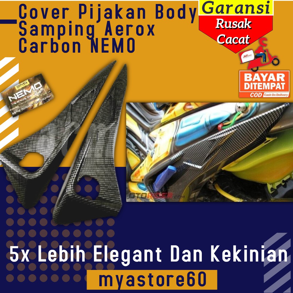 Cover Tutup Pijakan Body Samping Aerox Carbon NEMO Cover Pijakan Aksesoris Variasi Yamaha Aerox 155