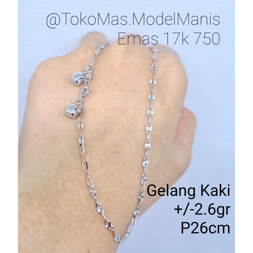 Gelang kaki emas putih 750 kadar 17 K
