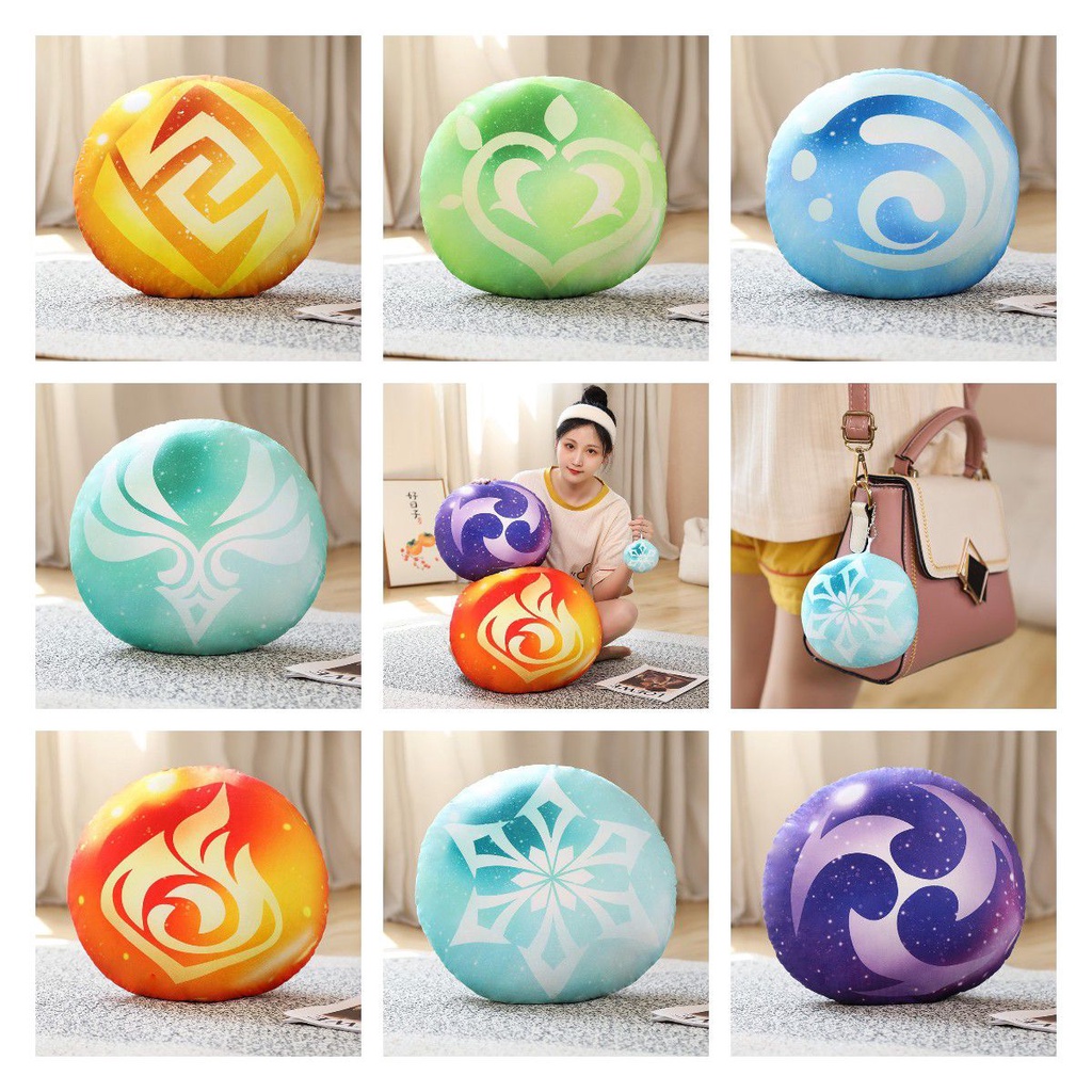 10/35/45cm Kawaii Genshin Impact Plush Pillow Slime Badge Cushion Genshin Impact Elemental Dolls Stuffed for Kids Boys Gifts