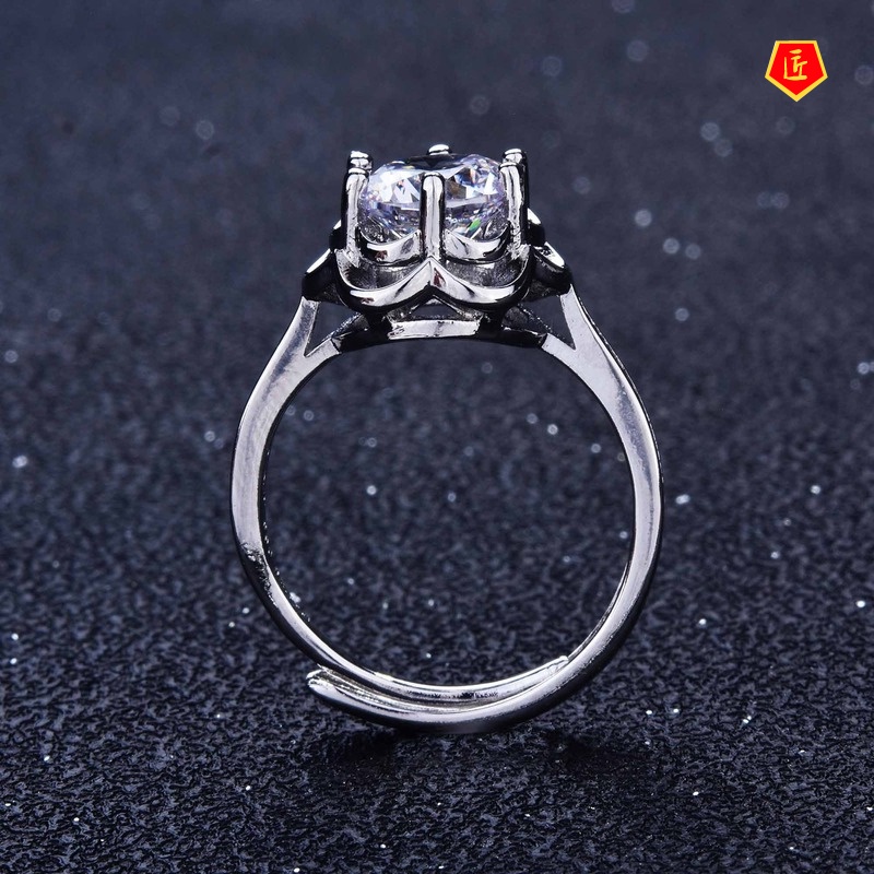 [Ready Stock]Pt950 Inlaid Moissanite Flower Ring Elegant