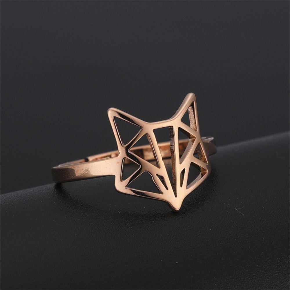 Preva Fox Cincin Emas Cincin Golden/Rose Perhiasan Emas Hewan Lucu Anti Karat