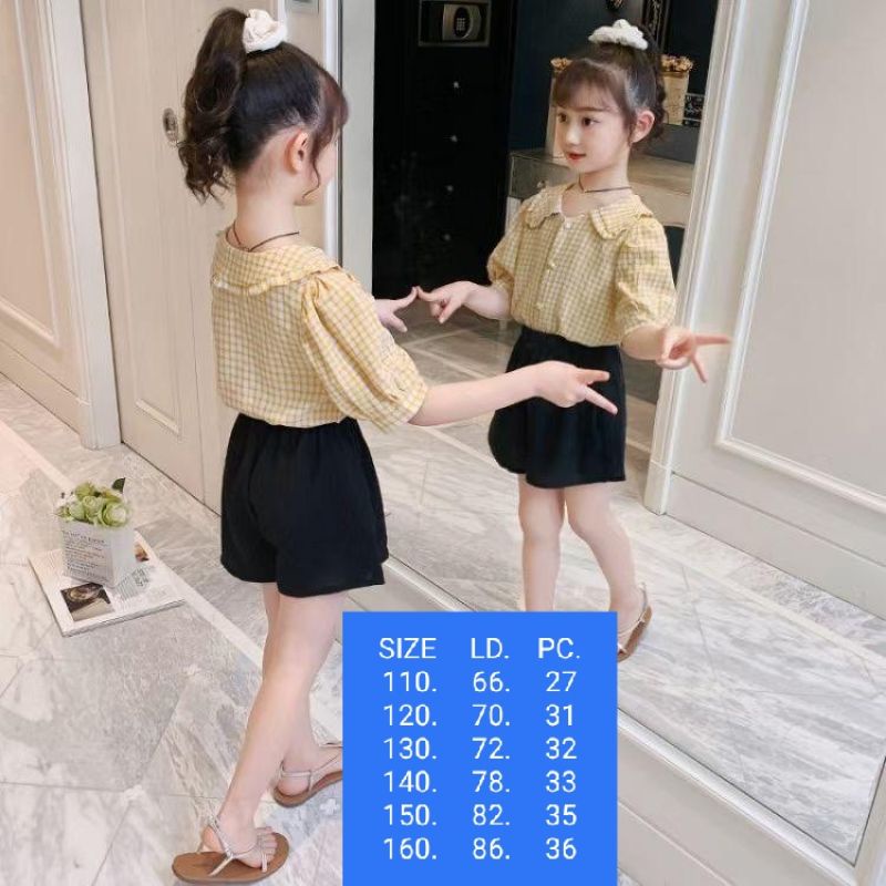 STELAN ANAK Korea BAJU KUNING KOTAK CELANA HITAM