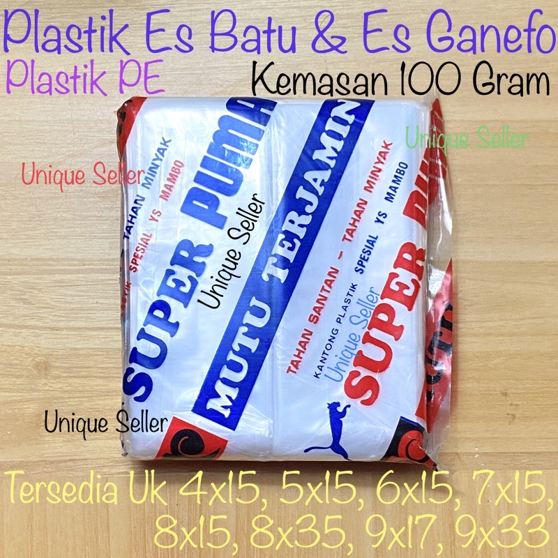 Plastik Es Batu &amp; Es Ganefo Super Puma (100 Gram/1 Pak) Uk 4x15 5x15 6x15 7x15 8x15 8x35 9x17 9x35 / Plastik PE PUMA / Plastik Es Puma / Plastik Es Ganefo Puma / Plastik Es Batu Puma / Plastik Es Mambo Puma / Plastik es Lilin / Plastik Es Pensil