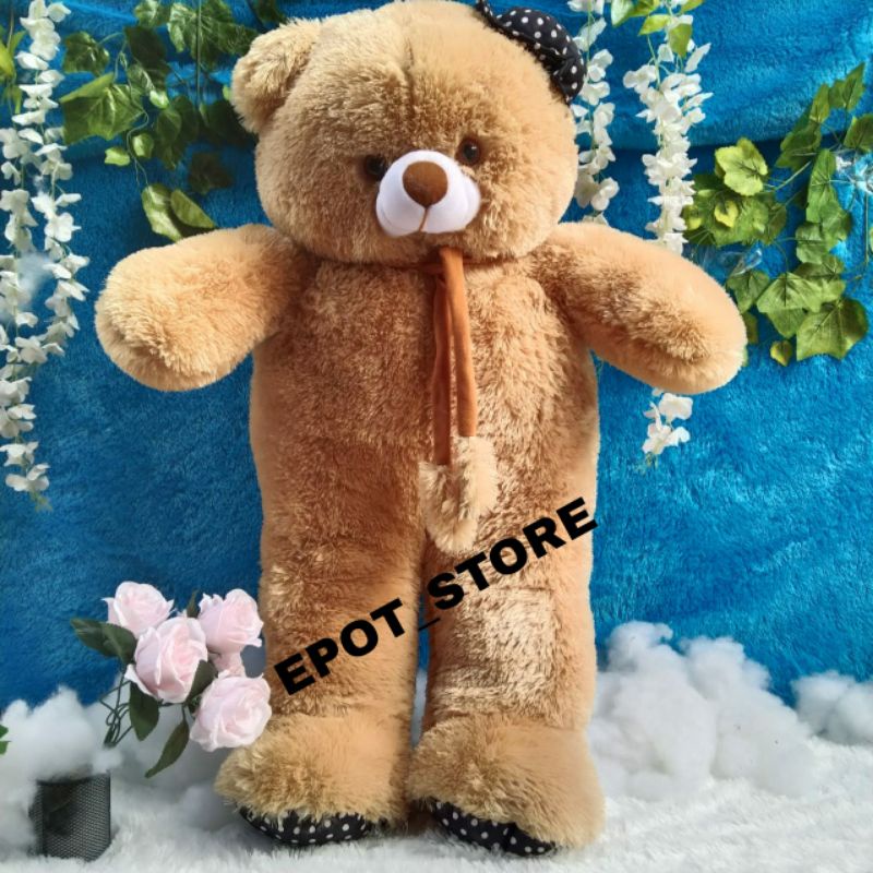 Boneka beruang teddy bear syal topi 1 meter polkadot termurah