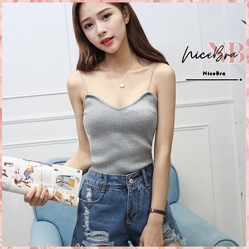 Nicebra Korea Knit Tank Top Wanita / Kamisol Rajut / Tanktop Polos Import 4030