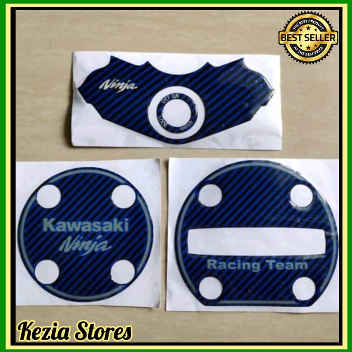 Promo emblem Kawasaki ninja rr new segitiga kunci kontak blok mesin stiker timbul karbon biru berkua