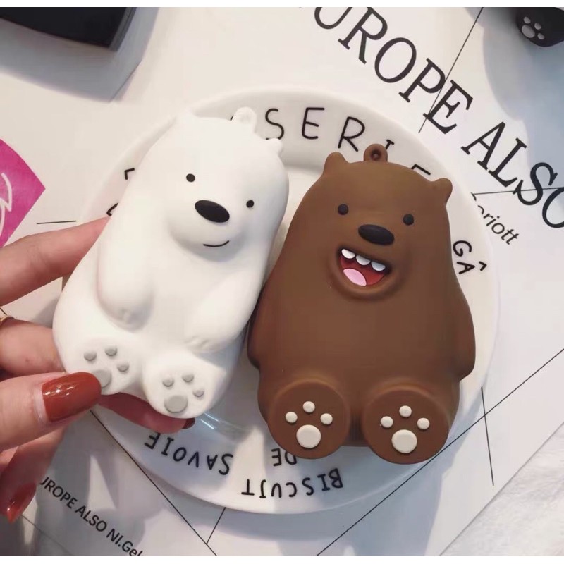 Powerbank 3D Bare Bears Power Bank Karakter Motif Kartun 8800 MaH White Brown Panda Free Kabel Data