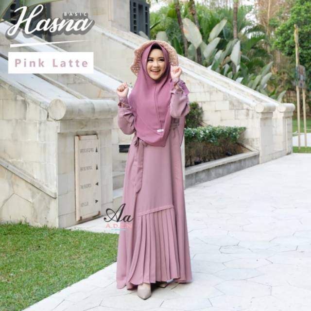 Gamis / Dress Hasna Ori by Aden Pink Latte free hijab square