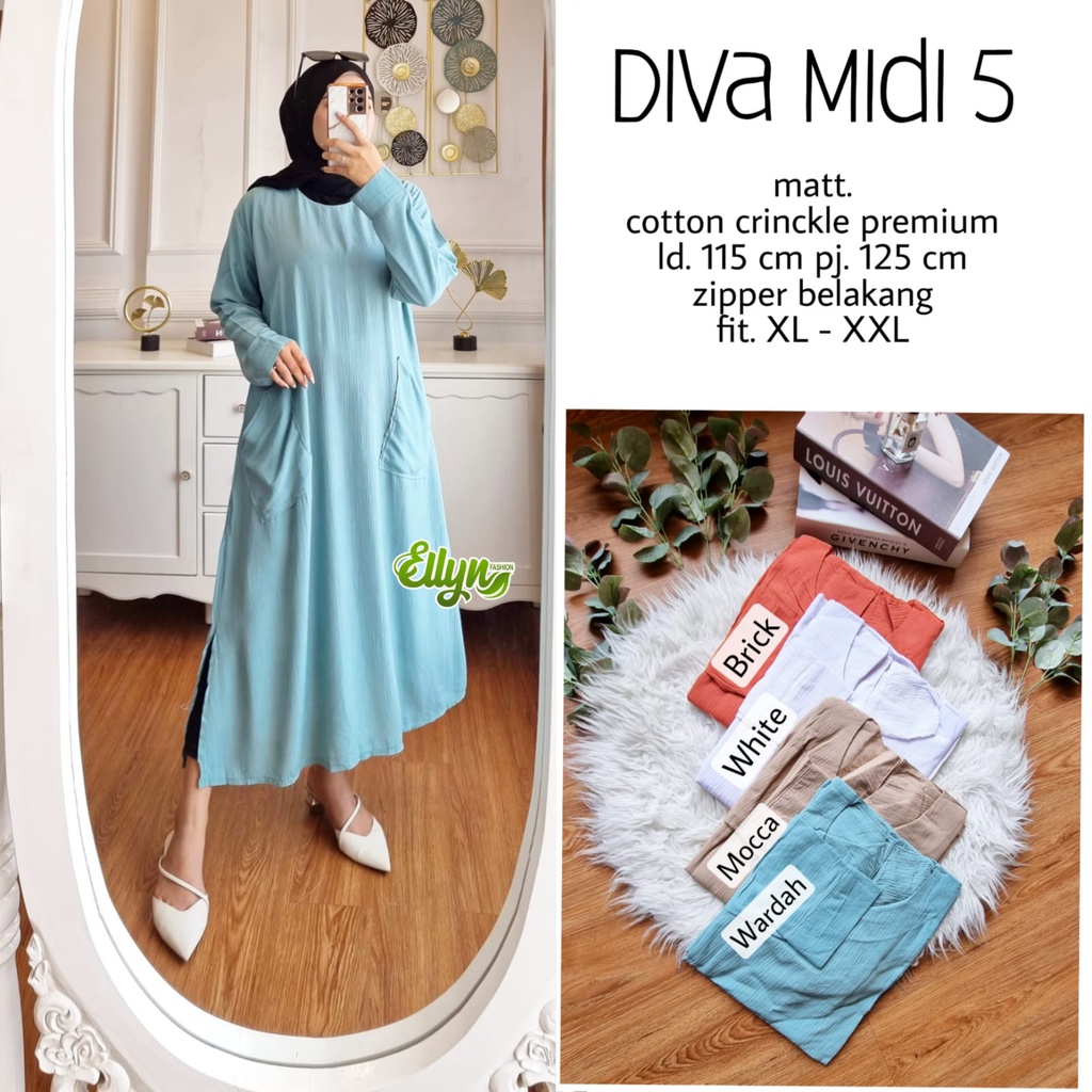 Diva midi 5 by Ellyn | 280120 | Midi dress cotton linen Premium