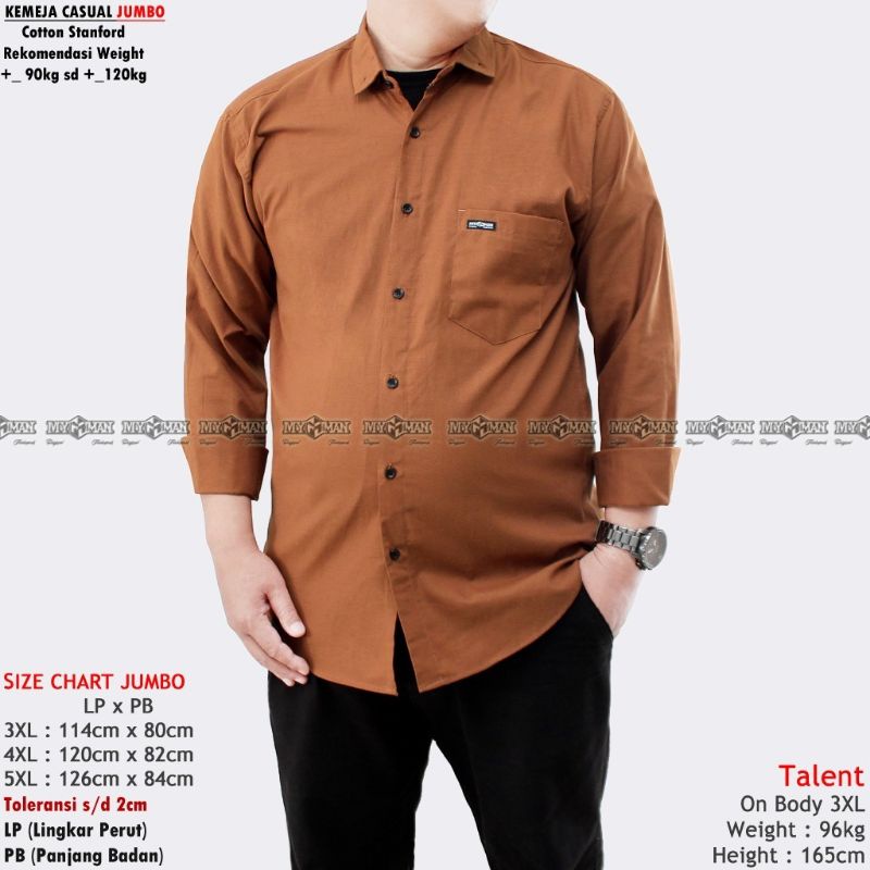 Kemeja formal Pria Jumbo 3XL 4XL 5XL hem polos lengan panjang original myman