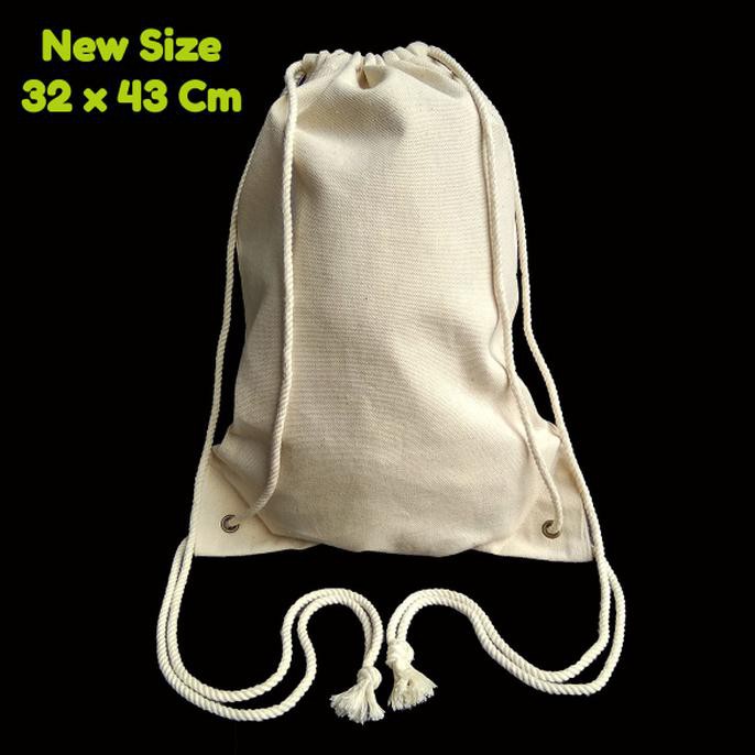 Tas Serut Kanvas Ransel Drawstring Bag Backpack Polos 29 X 38 Cm - Kanvas Natural