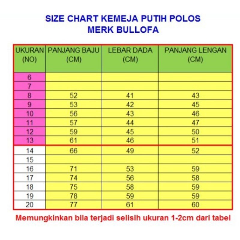 Baju Seragam Sekolah Putih Polos Lengan Panjang SD, SMP &amp; SMA merk BULLOFA