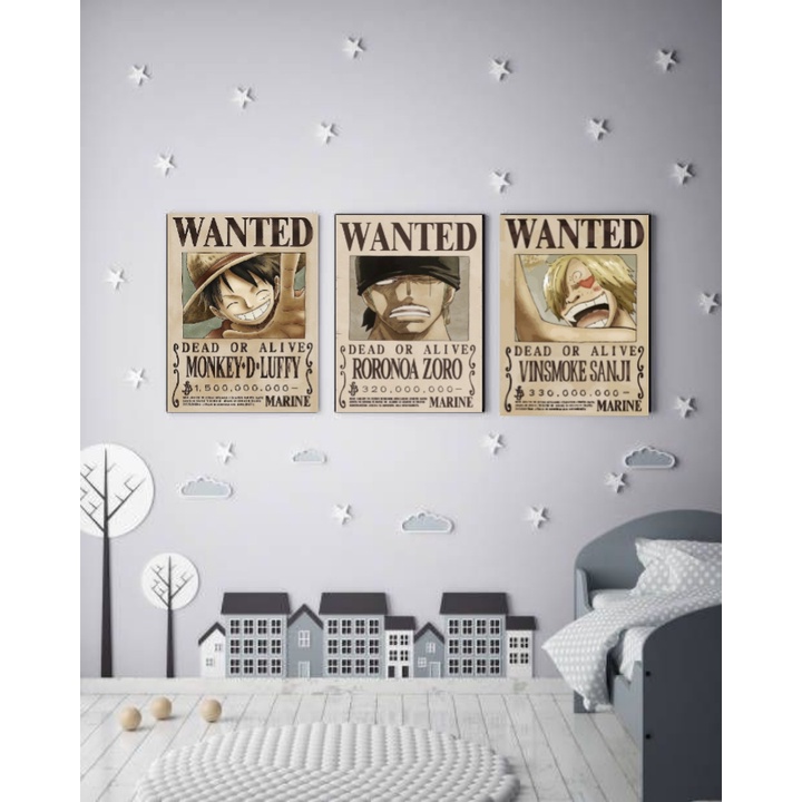 Hiasan dinding poster kayu motif anime one piece kru mugiwara