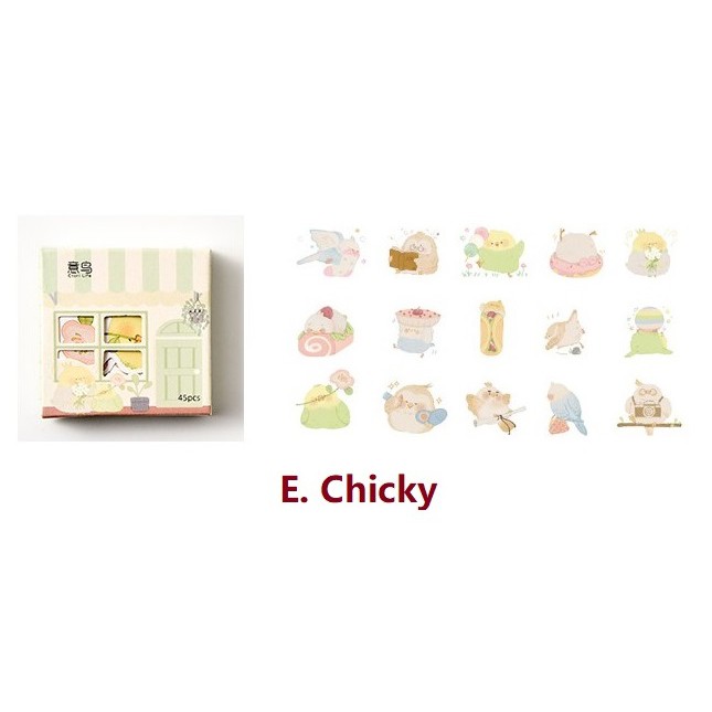 [MILOLI] 45Pcs CUTE CHARACTER Deco Sticker DIY Scrapbook Stiker Jurnal Diary Planner Kotak - B0127-E. Chicky