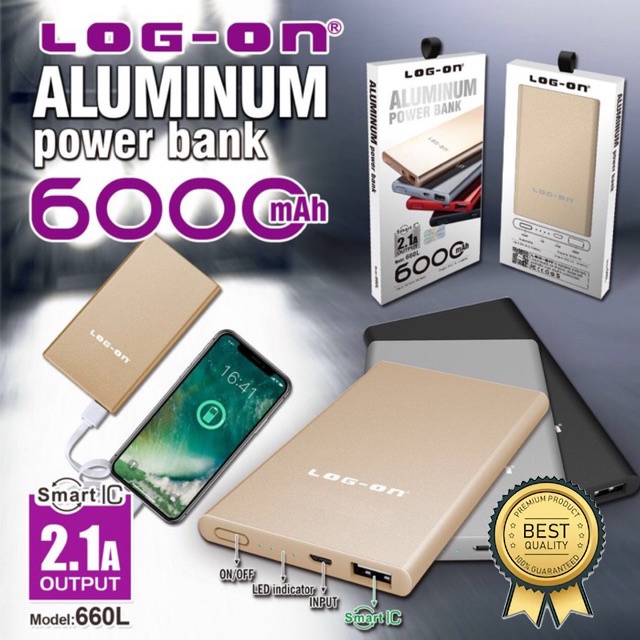 POWERBANK 6000 MAH LOGON ALUMINIUM PREMIUM QUALITY