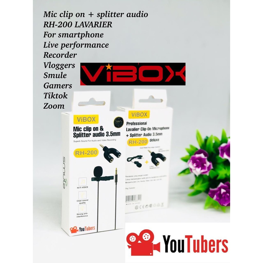 VIBOX RH200 MIC CLIP ON PLUS SPLITTER U YOUTUBERS LAVARIER AUDIO RECORDING