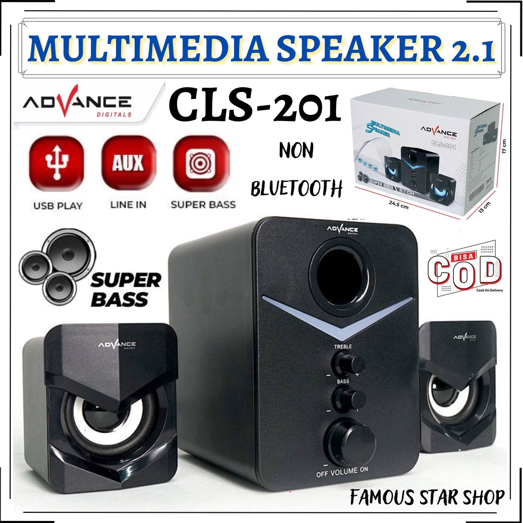 TERLARIS - Advance CLS-201 Multimedia Speaker Super Bass 2.1 Channel / Speker Advance CLS - 201 Non Bluetooth - ( Bisa Bayar Ditempat ) - FMS