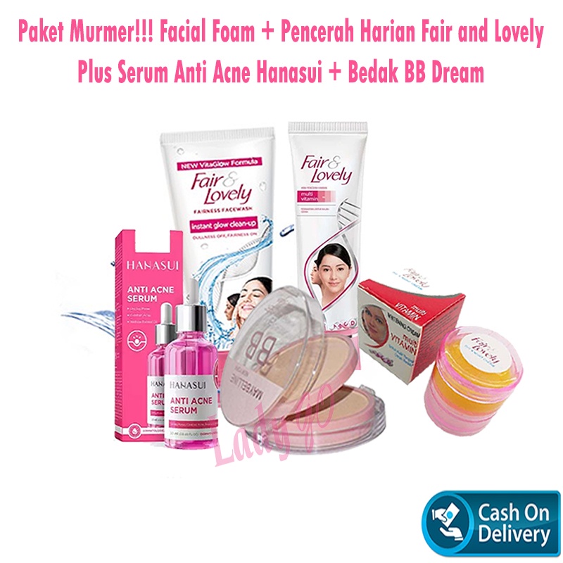 Paket Lengkap 5in1 Fair And Lovely Plus Bedak BB Dream 2in1 Plus Serum Anti Acne