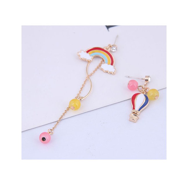 LRC Anting Tusuk Fashion Color Parachute Rainbow Asymmetric Stud Earrings A60084