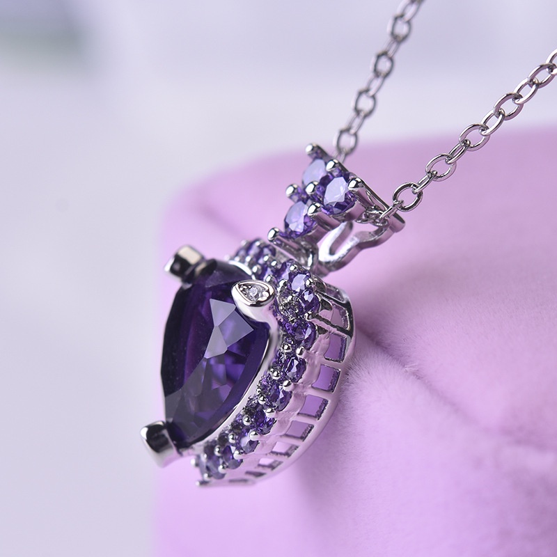 [Ready Stock]Fashion Luxury Amethyst Love Heart Pendant Necklace