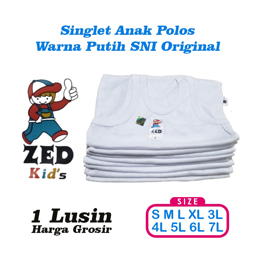 ZEDKIDS | Grosir 1 Lusin Singlet Anak Putih Polos Original SNI