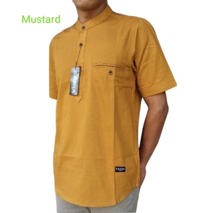 Baju Muslim Pria Kemko Kuning kunyit tua / Kemeja semi koko Warna Mustard Tangan Pendek / Kemeja kok