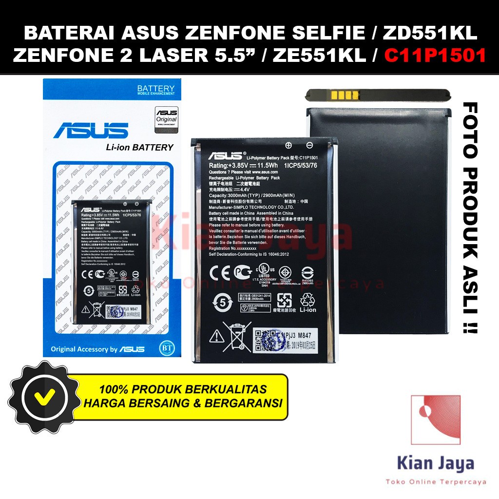 Baterai Asus Zenfone 2 Laser 5.5 inch Selfie ZD551KL ZE551KL C11P1501 Original OEM Batrai Batre Battery Hp Ori