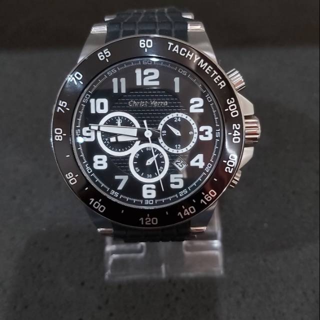 Jam pria cowo laki CHRIST VERRA 11769G-30 Karet Original Hitam CV 11769G-30 ORIGINAL RUBBER HITAM