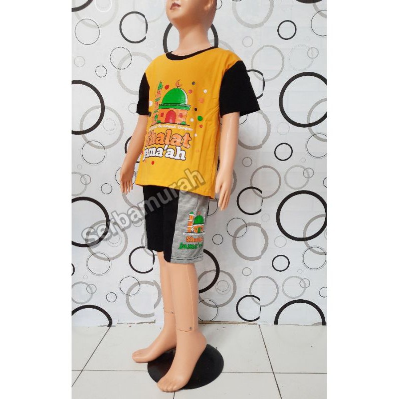 sedang tren setelan kaos anak motif masjid 1-7 tahun