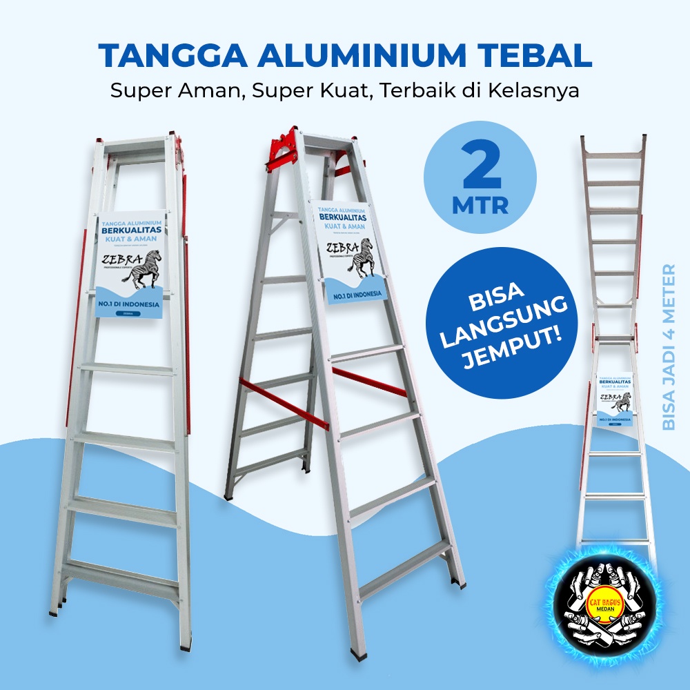 TANGGA ALUMINIUM ZEBRA 2 METER TEBAL & KUAT KUALITAS BAGUS / TANGGA LIPAT ALUMINIUM LADDER A I 200 C
