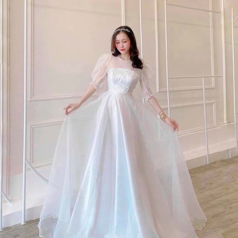 ANETTE GOWN - Gaun pesta wanita A line maxi gown flare organza elegsnt classy dress party big size j