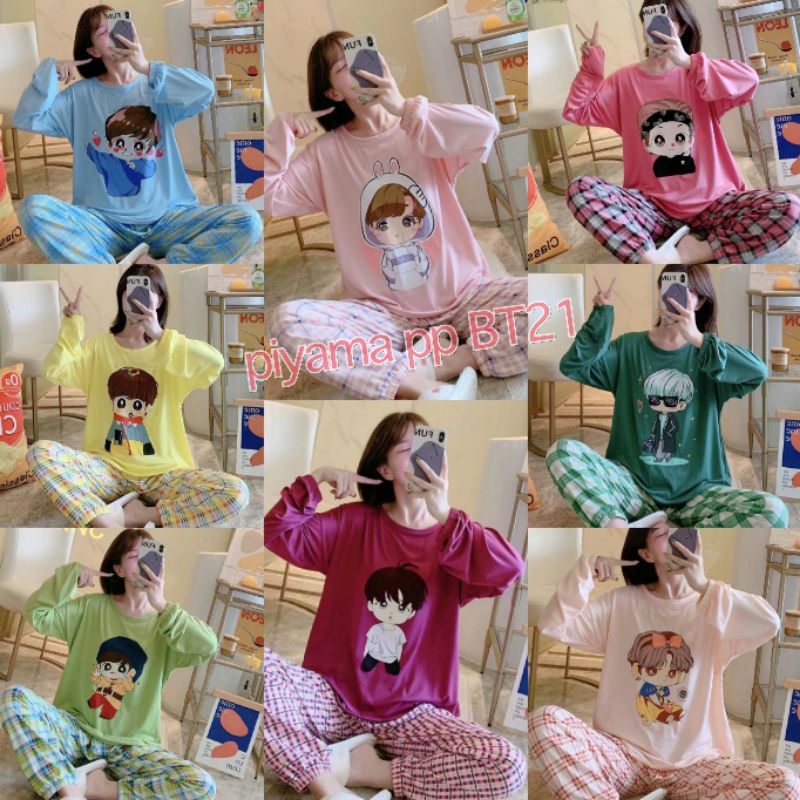 Oneset Setelan Wanita Import/piyama baju tidur bts/ONESET PP POLOS