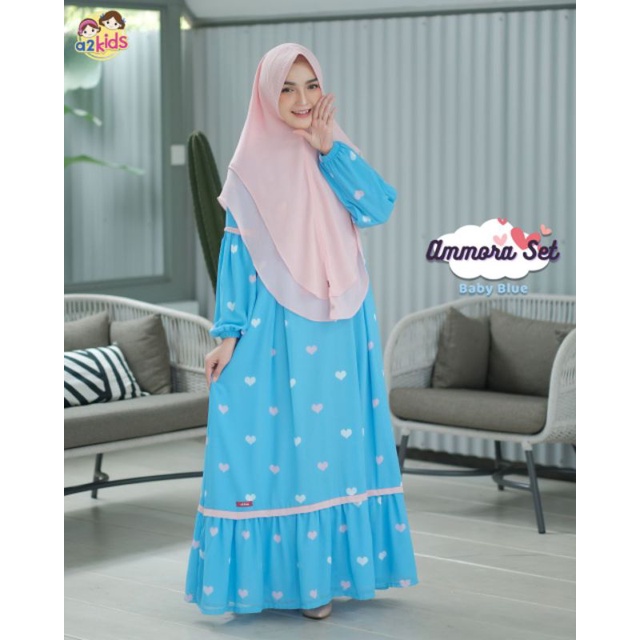 Gamis ceruty dewasa set khimar 2 layer motif love cantik full furing ori a2kids