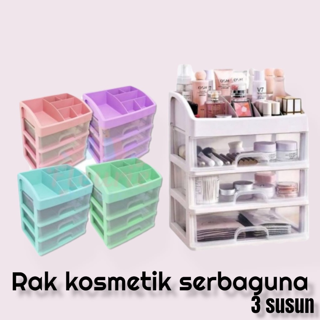 BELLA - RAK KOSMETIK 3 / 4 SUSUN LACI TEMPAT MAKE UP MULTIFUNGSI DESKTOP ORGANIZER STORAGE SERBAGUNA