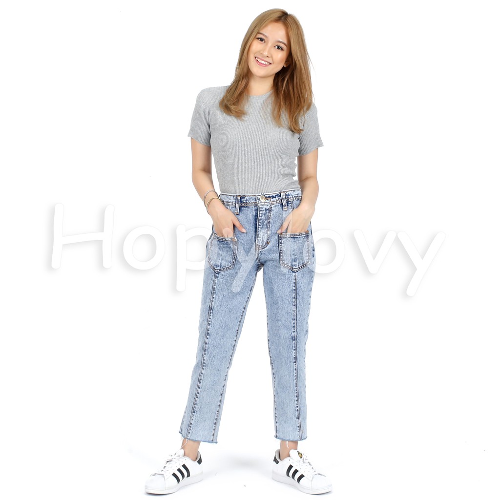 HOPYLOVY Celana  Boyfriend  Jeans Wanita  Snow Luvena 4046 