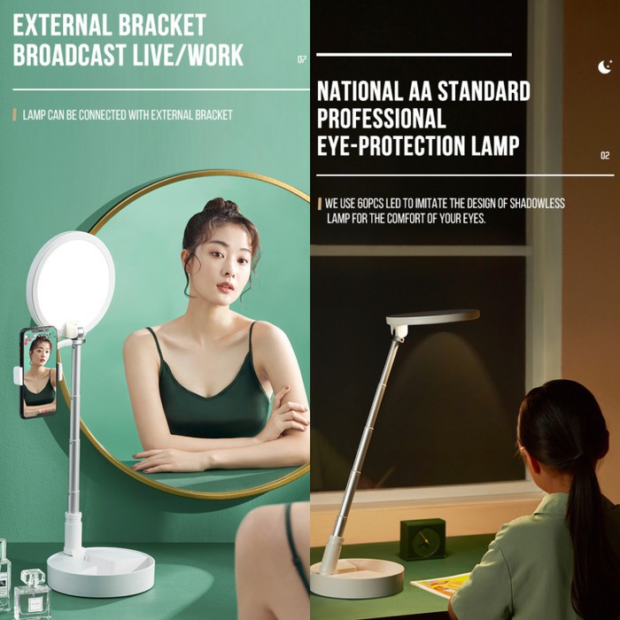 MIXIO D9 RING LIGHT Lampu belajar Study Lamp RING SELFIE 2 IN 1