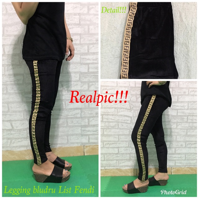 Ready 3 warna JC Legging Bludru List Fendi / Legging velvet wanita termurah