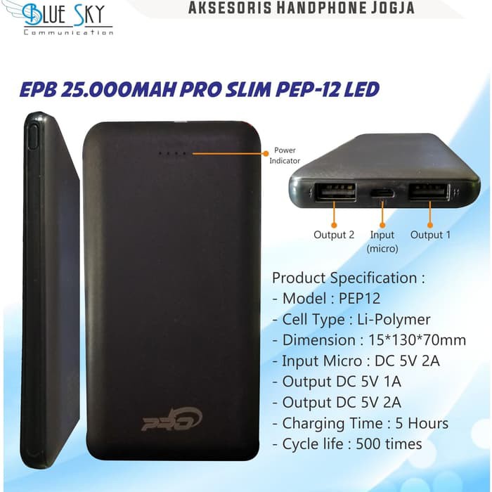 POWERBANK 25000MAH PRO SLIM PEP-12 LED SLIM POCKET PORTABLE