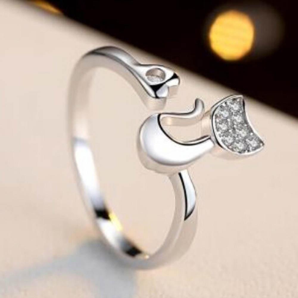Hu Hu Hu Hu Hu Alat Bantu Pasang Kacamata♡ 1pc Cincin Model Terbuka Desain Kucinghati Hias Cubic Zirconia Untuk Wanita