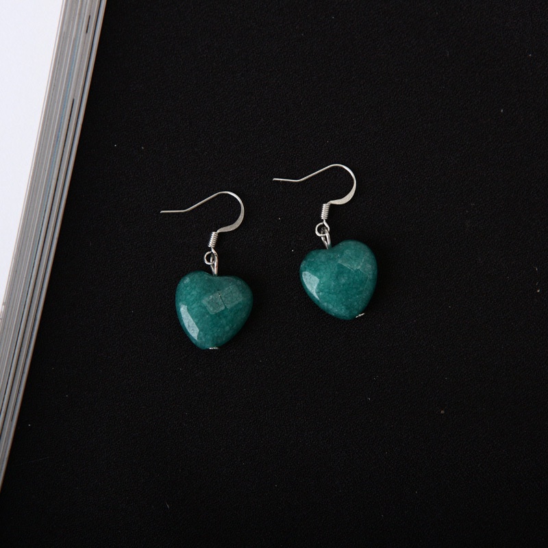 Korea sederhana marmer retak cinta batu rumbai panjang kaca peach anting-anting hati earbud Korea fa