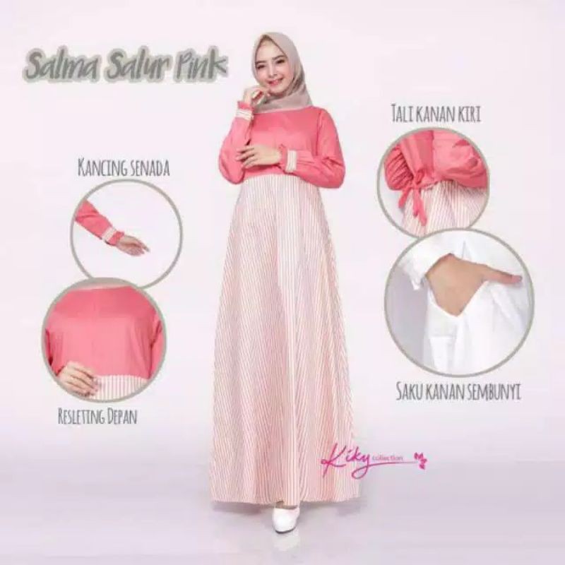 Gamis Katun Jepang Premium Ori Cantik Murah Model Salma Polos Salur M L