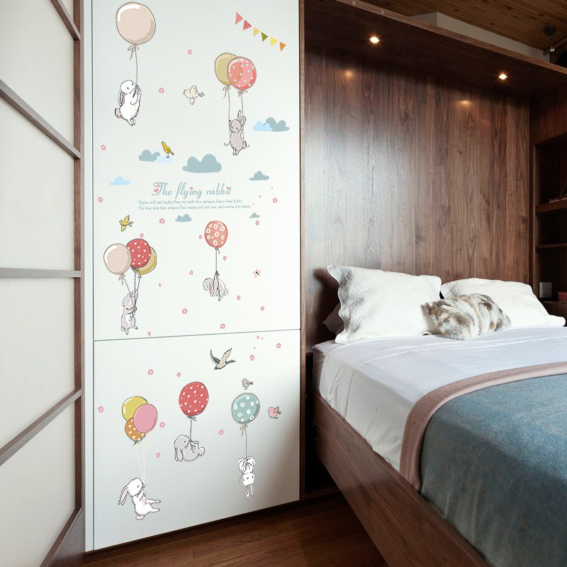 Reliza Wall Sticker Flying Rabbit Ballon Stiket Dinding LDR