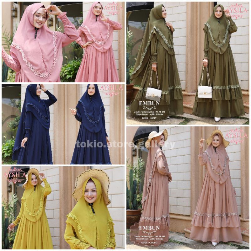 Embun dress (free hijab) | dress full furing | dress susun | gamis syari | gamis ori by aysila