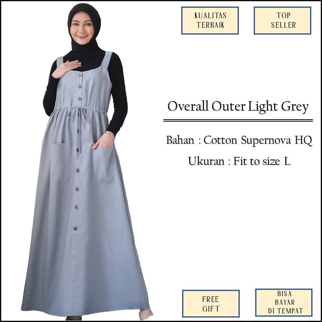 Outer Overall Overal Overalt Dress Panjang Wanita Polos Saku Kancing Depan Bahan Katun Size L M1285